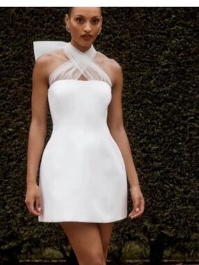 Meshki White Strapless A-Line Girls Dress with Veil